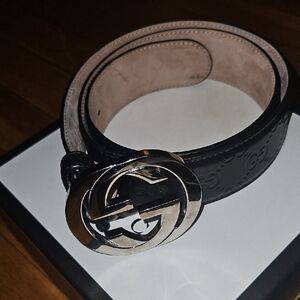 Gucci Black Leather Double G Belt